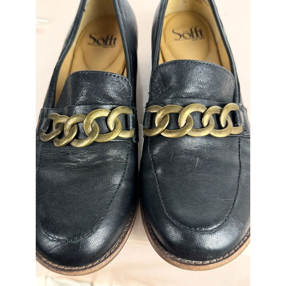 Sofft Black Leather Chain Loafers Women’s 8M